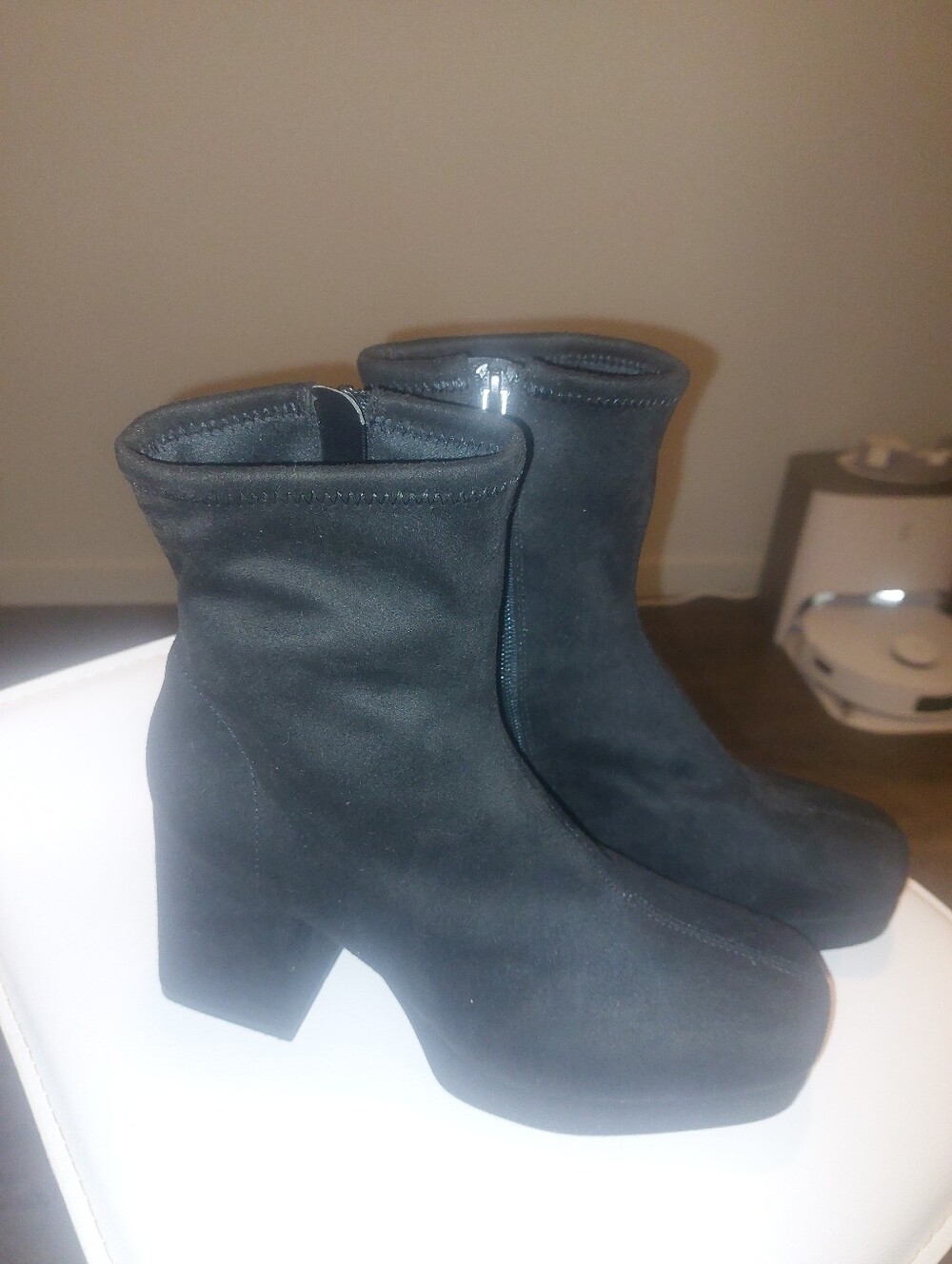Women’s Black Platform Ankle Boots - Stretch Fabric Size:7.5